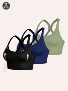 Set de 3 sujetadores deportivos sin costuras y a prueba de golpes, ligeros y transpirables para correr, con diseño estético de espalda, soporte y sin cables, sujetadores de mujer ropa interior cómoda lencería, tops deportivos con acolchado, suaves y sin costuras, tops deportivos inalámbricos, lencería para yoga, sujetadores deportivos curvos para verano