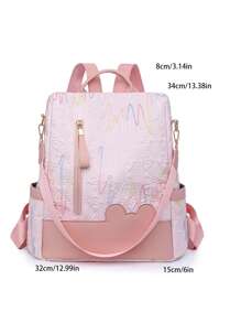 Mochila de viaje de moda para mujer, de gran capacidad, con diseño antirrobo de bloques de color, apta para laptop, mochila estudiantil, estilo callejero