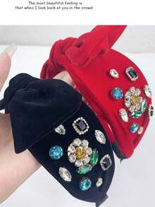 1 件时尚面料花卉水钻蝴蝶结头带，巴洛克宽带头饰，简约而独特的设计，打造完美发型，非常适合拍照，适合居家、郊游、派对、婚礼和各种场合，蝴蝶结配饰，女士发带头带，发饰，发箍