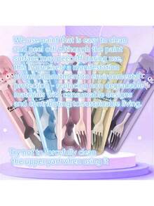 (Autorizado) Conjunto portátil de cubertería de acero inoxidable de 2 piezas, cubertería reutilizable, cuchara y tenedor de viaje para exteriores, adecuado para diversos escenarios y regalos para diferentes festividades (la caja de cubertería se puede desmontar o no, asignación aleatoria)