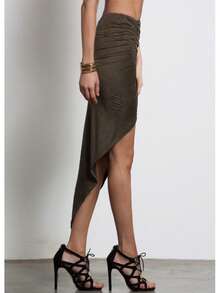 SANS SOUCI MICRO SUEDE ASSYM SKIRT  Plain    Sexy  Elegant  Casual    Suedette    Asymmetrical    SKIRT  Night Out  Birthday Party  Daily  Street    FALL WINTER - Màu xanh Ô liu - Xem 2