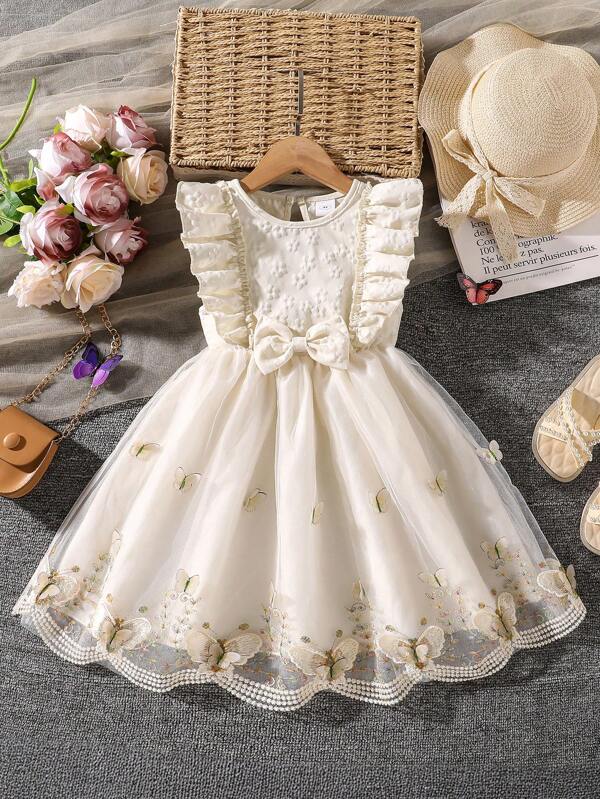 Left Mama Young Girl Adorable Cap Sleeve Mesh Princess Dress, Summer