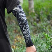 2pcs Sun Protection Sleeve Covers For Men, Thin Tattoo Arm Sleeves, Sun-Shading Sleeve, Cool Cycling Sleeves For Summer Fake Tattoo Arm Warmers Autumn Outfits Halloween Costumes Black Arm Sleeve Gifts For Men