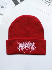 1pc/2pcs Casual Gothic Men's Scar Embroidered Knitted Brimless Face Enhancing Small Knitted Hat, Women's Fashionable Street Skiing Hat, Warm And Versatile Cold Hat, Loose Hat