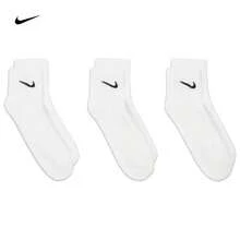Nike 3 双耐克运动袜，男女款中筒棉袜，白色速干吸湿排汗防滑篮球跑步训练袜 SX7677-100 - 白色 - 查看 5