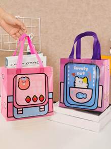 2 Peças/Conjunto de Sacolas Presentes para Volta às Aulas, Sacolas Reutilizáveis de Tecido Não Tecido com Estampa de Cacto e Desenho Animado, Estilo Mochila, Adequadas para Festa, Casamento, Aniversário, Embalagem de Varejo, Sacolas Dobráveis Suprimentos Escolares Volta às Aulas Essenciais Escolares Itens Escolares