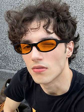 1 pieza Gafas de sol ovaladas de moda con montura pequeña de acrílico retro para hombre, accesorios Y2K y artículos esenciales de playa