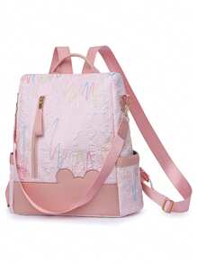 Mochila de viaje de moda para mujer, de gran capacidad, con diseño antirrobo de bloques de color, apta para laptop, mochila estudiantil, estilo callejero
