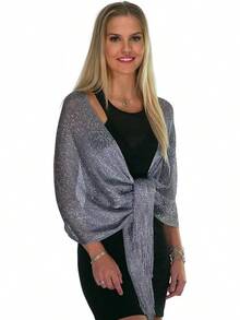 Metallic Glitter Shawl Wrap For Evening Dresses And Weddings - Metallic Dark Grey Silver - View 11