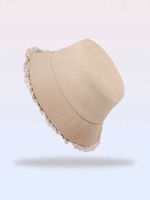 1pc Solid Color Dopamine Lace Patchwork Bucket Hat, Simple Versatile Stylish Fashion Casual Sun Protection Travel Beach Hat