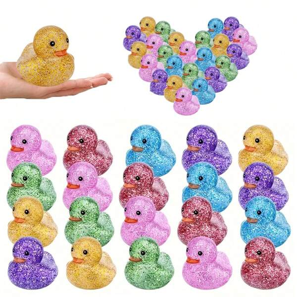 Rubberen eendje met pailletten in meerdere kleuren, decoratief rubberen eendje voor zomerse strandactiviteiten, glanzende drijvende eend voor het zwembad, geschikt als cadeau voor douche-/zwembadactiviteiten