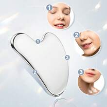 1 件装不锈钢刮痧板按摩器适用于脸部颈部身体刮痧按摩工具面部皮肤护理刮痧板面部按摩器 - 銀色 - 查看 15