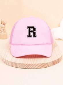 1Pc Children's 26 Letter Printed Baseball Cap, Cute Pink Sunshade Baseball Cap, Mesh Breathable Trucker Cap