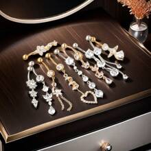 7Pcs/Set Clover Navel Piercing, Zirconia Navel Ring/Piercing Jewelry, Rhinestone Navel Rings/Zirconia Navel Stud Set