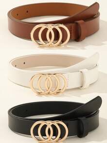 3件套加大码女士经典PU皮腰带，配3个合金环扣，时尚百搭，适合所有季节，夏季、秋季、万圣节等场合。