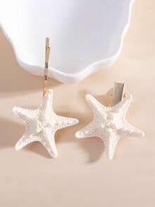 1pc/2pcs Summer Ocean Style Hair Clips, Beach Shell & Starfish Retro Fresh Sweet One-Piece Hairpin Barrette, Suitable For Daily Wear, Beach Vacation - Beige - View 2
