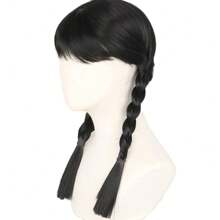 1pc Anime Black Wednesday Wig, Suitable For Christmas, Long Straight Black Synthetic Wig, Suitable For Girls, Carnival/Christmas/Halloween Costume Role-Playing