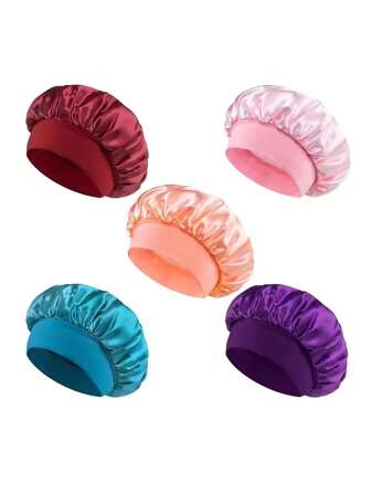 1 pezzo Cappello da notte ampio con motivo a visiera, cappello rotondo popolare in satin europeo e americano per la cura e la protezione dei capelli delle donne, bonnet di seta per dormire - Impermeabile, protezione per i capelli durante il sonno, berretto notturno in seta regolabile per capelli ricci/naturali