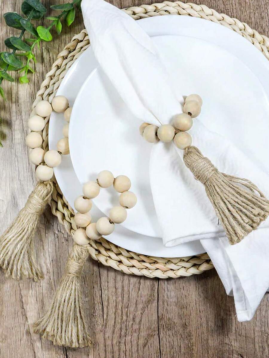 手工串珠花边餐巾环，适用于房间装饰、餐桌装饰、家居装饰，适合节日、派对、生日、婚礼和晚宴 - 彩色 - 查看 1