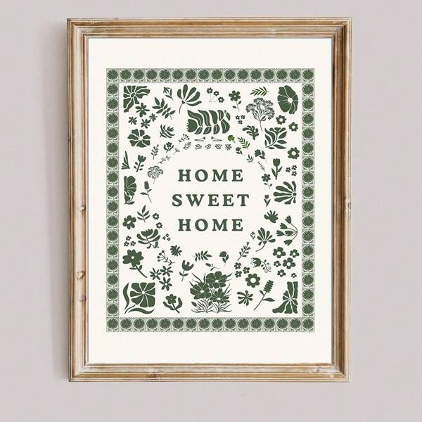 1 pieza Póster de arte de pared bohemio "Home Sweet Home" impreso en lienzo con marco/sin marco, tipografía minimalista verde, decoración de cocina estilo Cottagecore para apartamento, sala de estar, dormitorio, decoración del hogar moderna