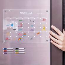 Pizarra semanal magnética de borrado en seco de acrílico para el refrigerador - Pizarra blanca con calendario transparente y marcador - Organizador de cocina - ¡Ideal para el hogar y la oficina!