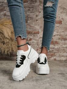 Plus Size Women's Fringe Platform Black High Top Athletic Sneakers, Spring/Autumn White Casual Waterproof Shoes