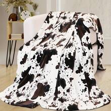 1pc Soft Cow Print Fleece Blanket - Cozy Flannel Blanket Suitable For All Seasons - Great For Daughters, Adults, Students And Teenagers, Autumn Decor, Room Decor - Mocha Brown - View 5