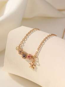 1 pieza Collar colgante de mujer sencillo y versátil con decoración de flor de circonia colorida incrustada en aleación de cobre, adecuado para uso diario, fiesta, regalo