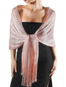 1pc Women Silver Shawl, Suitable For Evening Dresses, Wedding, Party Fall Clothes For Women - Multicolor - View 5