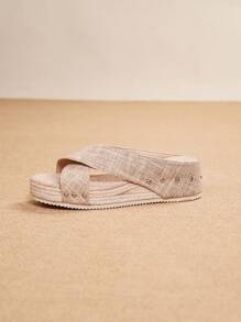 Women's Platform Wedge Thick Sole Sandals, Straw Rope Slides, Suitable For All Seasons Wear, Vacation, Party, Casual, Beach