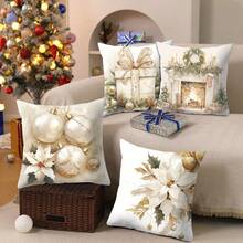 圣诞节家居装饰抱枕套，白色圣诞抱枕套节日派对装饰，适用于圣诞节客厅沙发枕头装饰，圣诞节