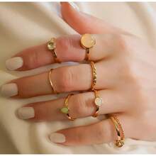 ItsStarred Juego de 7-19 anillos de nudillos de estrella y luna plateados para mujeres, anillos midi apilables vintage - A3: Piedra dorada - Ver 2