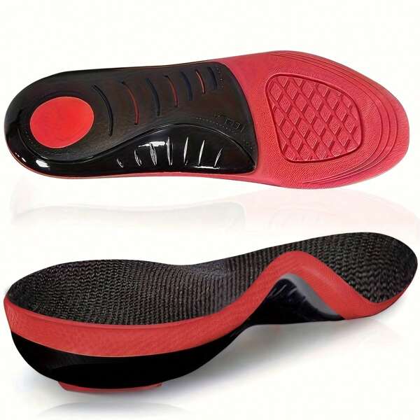1 Pair EVA Arch Support Insoles - Shock Absorbing, Comfortable Athletic Inserts With Textured Red & Black Design, 210+ Lbs Load Capacity For Sneakers, Boots - Perfect For Running, Hiking, Work Shoes, Shoe Insoles, Athletic Support|Ergonomic Design|Eva Insole