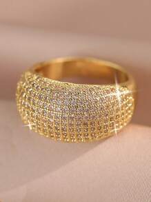 1 Peça Anel Dourado de Luxo, Anel de Declaração Brilhante de Zircônia Cúbica para Mulheres, para Festa, Banquete, Casamento, Festival, Presente e Dia dos Namorados