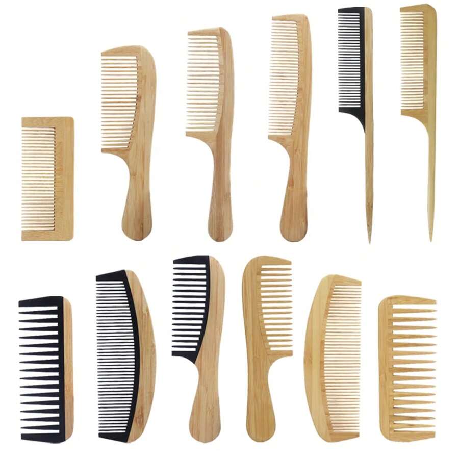 1 Natural Bamboo And Wood Comb, Smooth Hair, Anti-Static Scalp Massage Bamboo And Wood Comb, Hairstyle Comb