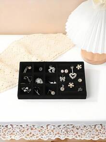1/9 khay đựng trang sức bằng nhung đen, hộp đựng trang sức dung tích lớn với các ngăn riêng biệt, giá trưng bày trang sức có thể xếp chồng lên nhau, có thể đựng bông tai, dây chuyền, vòng tay, nhẫn, kẹp tóc, băng đô, lý tưởng cho ngày Valentine. - Nhiều màu - Xem 20