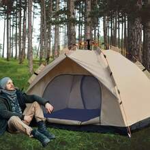 Automatic Quick-Opening Tent Outdoor Self-Driving Travel Camping Tent Automatic Quick-Open Tent Rainproof Sunshine-Proof Tent Fishing Beach Sunshine Shelter 2-3/3-4 Person Portable Fishing Hiking - Màu be - Xem 2