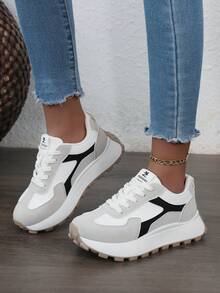 New Breathable Color-Blocking Dad Shoes 2025 Spring And Summer Sports Shoes Thick Sole Heightened Outdoor Street Photography And Leisure - 白灰 - 查看 4