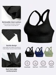 Set de 3 sujetadores deportivos sin costuras y a prueba de golpes, ligeros y transpirables para correr, con diseño estético de espalda, soporte y sin cables, sujetadores de mujer ropa interior cómoda lencería, tops deportivos con acolchado, suaves y sin costuras, tops deportivos inalámbricos, lencería para yoga, sujetadores deportivos curvos para verano