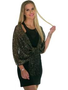 Metallic Glitter Shawl Wrap For Evening Dresses And Weddings - 黑色/金色 - 查看 3