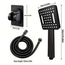 Square Shower Head Handheld Shower Head, Lightweight And Textured, Equipped With Bracket And Shower Hose, 2 Specifications To Choose From (Black)