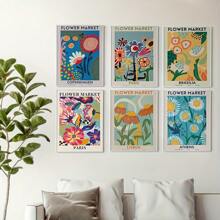 6pcs Canvas Poster, Modern Art, Flower Market Wall Art Print, Brasilia Athens Paris Copenhagen Lisbon Art Poster Decoration, Ideal Gift For Bedroom, Decor Wall Art, Wall Decor, Fall Decor, Wall Decor, Room Decor, Room Decoration, No Frame