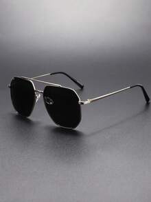 1pc Men's Retro Metal Frame Double Bridge Fashion Glasses, Suitable For Daily Wear, Sweaters, Coats, New Year Travel, Casual And Stylish