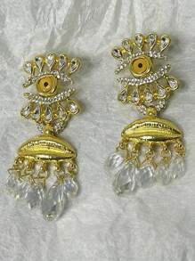 1 Pair Retro Punk Style Vintage Tassel Pendant Rhinestone Eye-Shaped Luxurious Earrings, Suitable For Fashionable Outfits