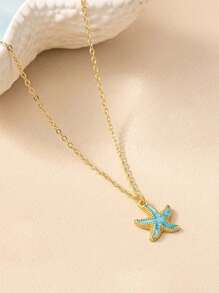 Conjunto de Joias Femininas: Colar com Pingente em Forma de Estrela-do-mar e Brincos, Joias de Praia/Oceano de Estilo Versátil e da Moda