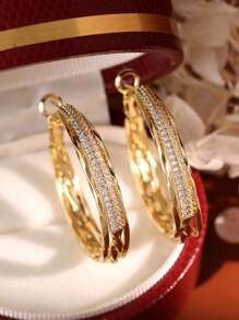 2 piezas Pendientes de aro dorados brillantes y glamorosos con circonita cúbica, adecuados para bodas, compromisos, fiestas y regalos