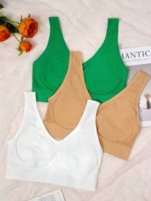 3pcs Women Plus Size Seamless Comfortable Wireless Breathable Bra Sets - Multicolor - View 3