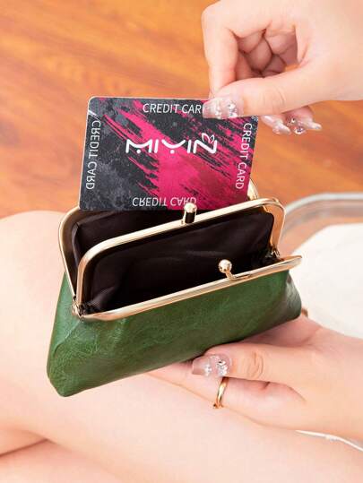 MIYIN Fashion Simple Soft Small Purse For Women Vintage Double Layer Coin Purse With Kiss Lock For Daily Lightweight Portable Pocket Wallet Short Wallet For Birthday Gift For Anniversary For Valentine Day For Gift Card Holder Wallet Women For Women Wallet Mini Wallet Purse Wallet Card Wallet