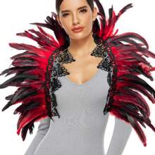 Festliches Federschal-Top, Schal-Cape, Accessoires zum Anziehen Federn-Körpergeschirr für Frauen Tops Cape Schal Schulterschal Punk Gothic Rave Dance Festival Kragen mit Manschetten Schulter Abzeichen Anziehsachen Künstliche Federn