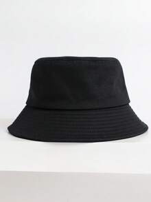 2pcs Solid Color Bucket Hat With Wide Brim, Minimalist Style - Black+Beige - View 2